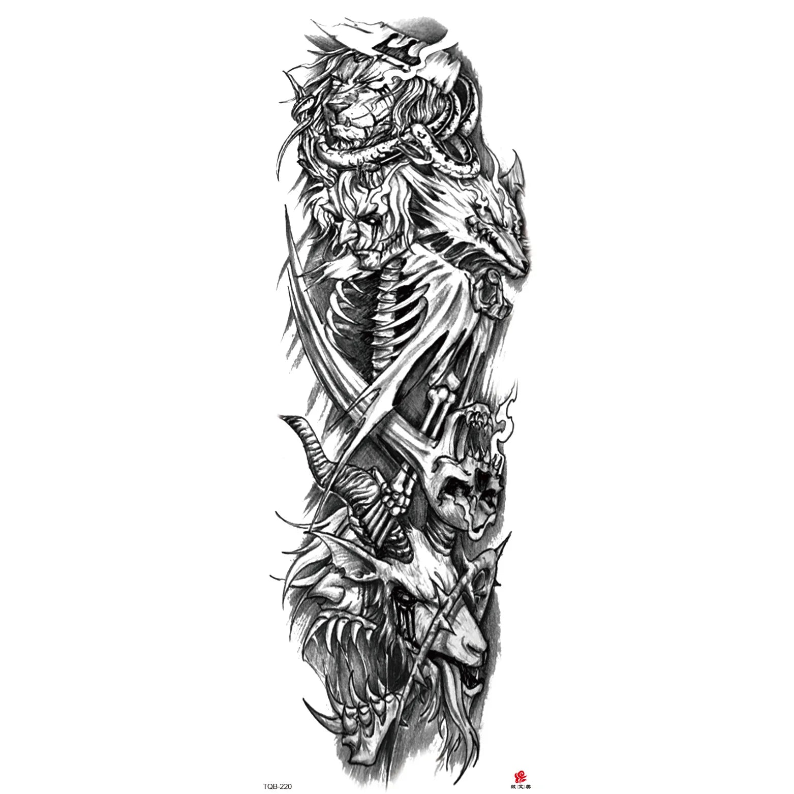 Qfdian Full Arm Tattoo Waterproof Temporary StickerCool Skull Fish Dragon Lion Clock Men Women Art Fake Sticker Glitter Style