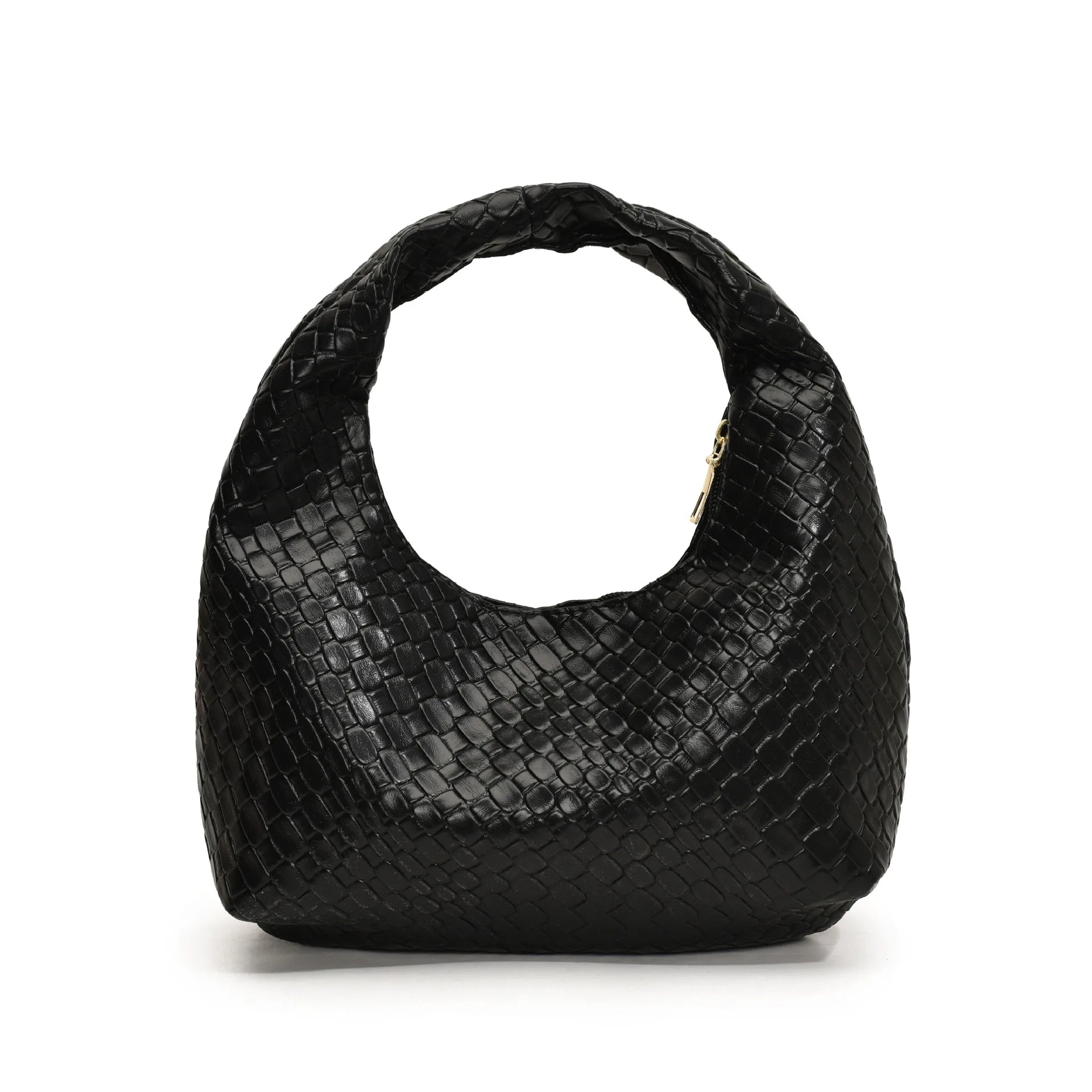 Qfdian Women Underarm Bag Classic Fashion Woven Embossed Hobo Soft PU Leather Small Top-handle Shoulder Bag Casual Daily Handbags