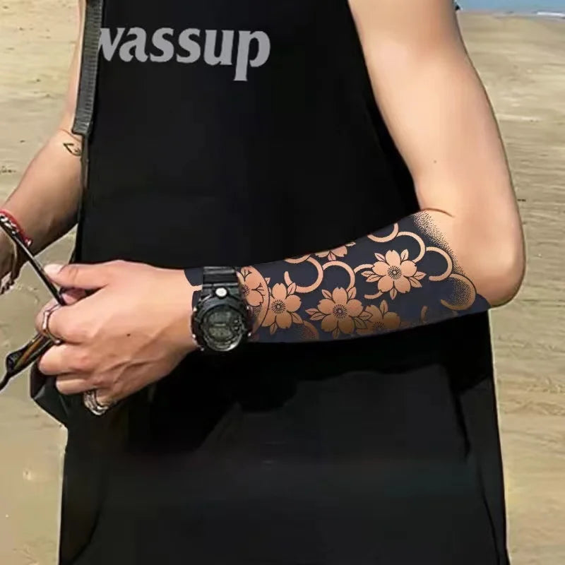 Qfdian Japanese Traditional Half Arm Herbal Juice Temporary Tattoo Stickers Sakura Leaf Lasting Art Fake Tattoo Men Women Faux Tatouage