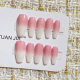 Qfdian Natural Handmade Press On Nails Gradient Almond Oval Full Cover Fake Nails Reusable Wearable Nail Ballerina Woman Finger Tips