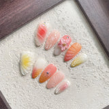 Qfdian Handmade Trendy Press On Nails, False Nails with Design, Almond Medium-Long Fake Nail Tips Cute Elegant Party Daily Wear Women