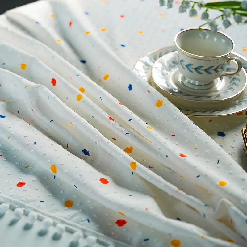 Qfdian Tassel Tablecloths Round Dust-Proof Cotton Fabric Table Cover for Living Room Kitchen Picnic Dinning Tabletop Decorations