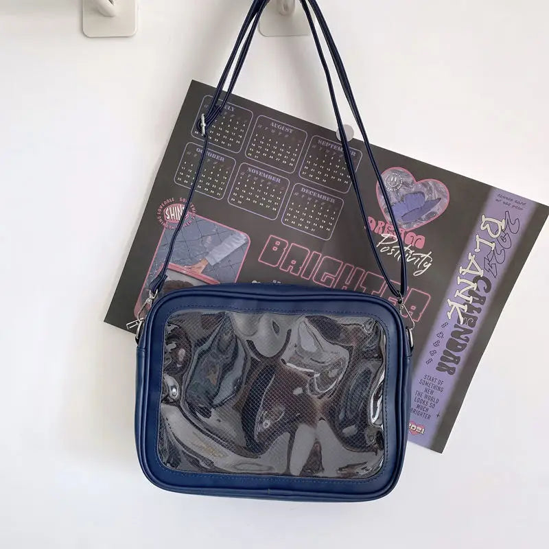 Qfdian Japanese Preppy All Match Shoulder Bag Girls Transparent Patchwork Handbags Women Y2k Aesthetic Simple Cute Crossbody Ita Bags