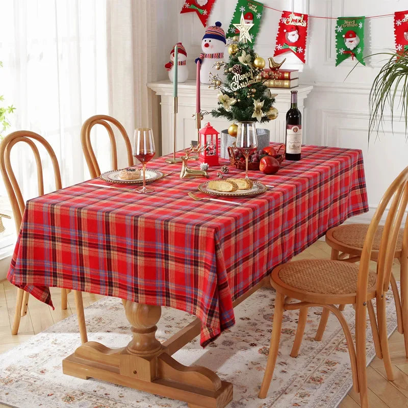 Qfdian Checkered Christmas Tablecloth Oblong Red Retro Plaid Table Cloth Stain Resistance Winter Xmas Holiday Party Kitchen Table Cover