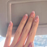 Qfdian 10Pcs Hot Sale New Handmade Press on Nails Pink French Oval False Nails Artificial Wearable Manicure Nail Tips Art