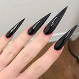 Qfdian 24Pcs Black Y2k Fake Nails with Diamond Halloween Long Almond False Nail Butterfly Design Wearable Oval Press on Nails Tips