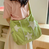 Qfdian Large Capacity Corduroy Bag, Women's Single Shoulder Casual Five Pointed Star Crossbody Bag, Versatile Tote Bag