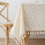 Qfdian Cotton Blend Tablecloth Beige Floral Printed Washable Farmhouse Table Cover for Wedding Party Living Room Baby Shower Decoration