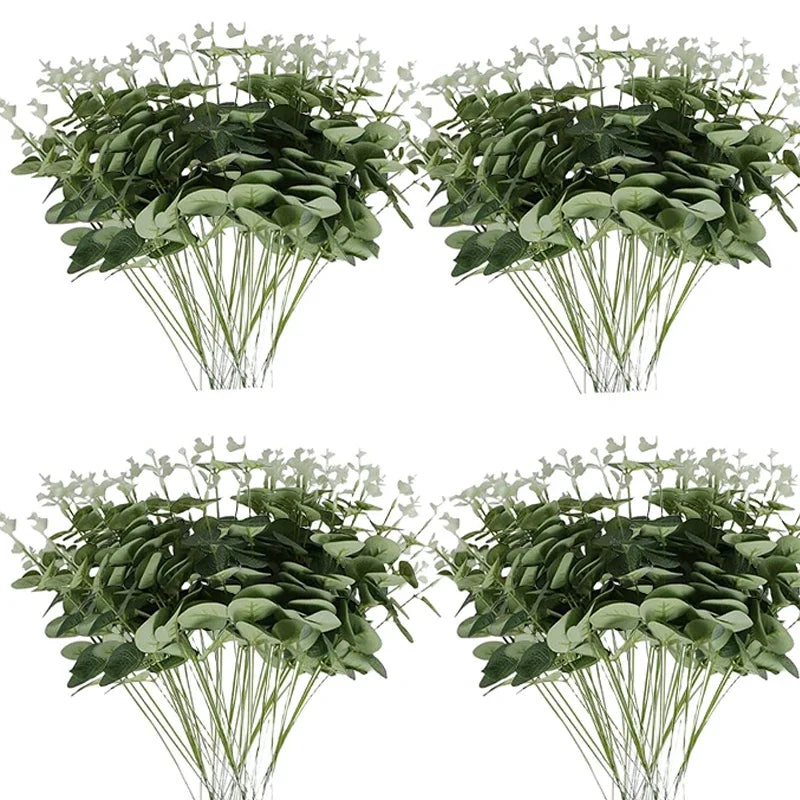 Qfdian 100 Pcs Mixed Eucalyptus Leaves Stems Bulk Artificial Silver Dollar Eucalyptus Leaves Picks Dried Eucalyptus Bundle Faux Spray