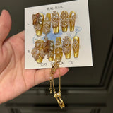 Qfdian 10Pcs High Quality Handmade Press on Nails Rhinestone Color-Block Inlay Internet Celebrity Nail Art Sweet And Cool Girl Style