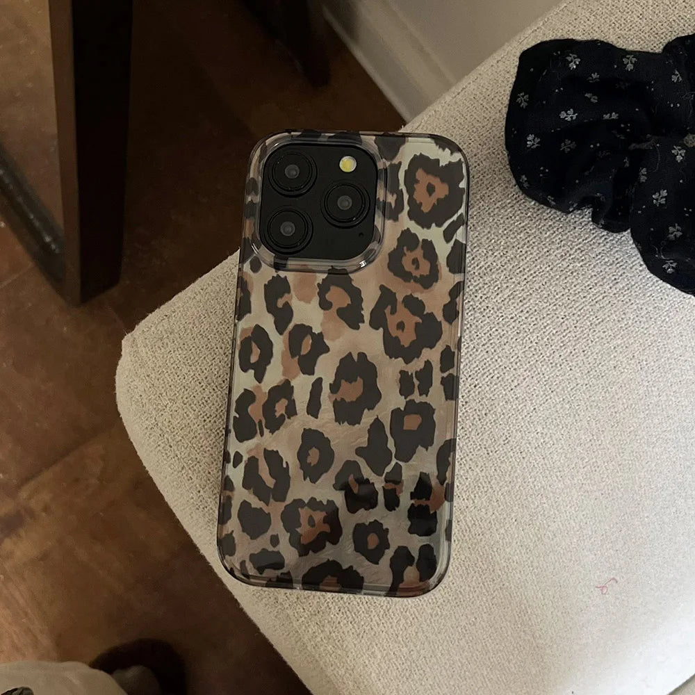 Qfdian Retro Leopard Print Smooth Pattern Mobile Phone Protective Case for iPhone 16 15 14 13 12 Pro Max Shockproof Protection Cover