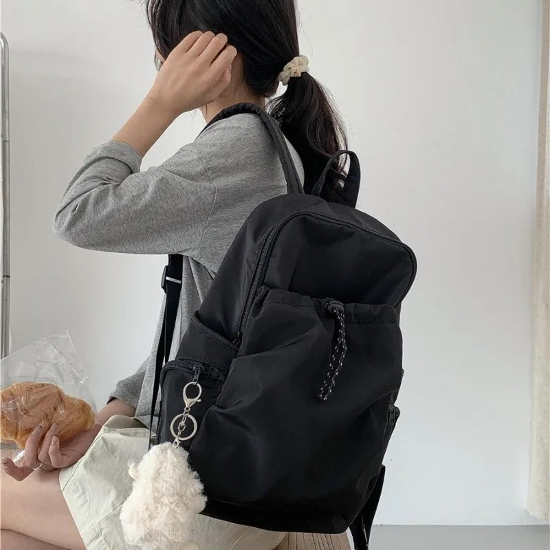 Qfdian College Students Y2k Aesthetic Vintage Backpacks High-capacity Simple Casual Women Backpack 2025 Nylon High-capacity Schoolbags