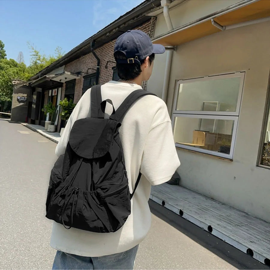 Qfdian Casual Backpack Women Large Capacity Fashion Junior High School Student Pleat Schoolbag Cloth Bag Korean Travel Backpack