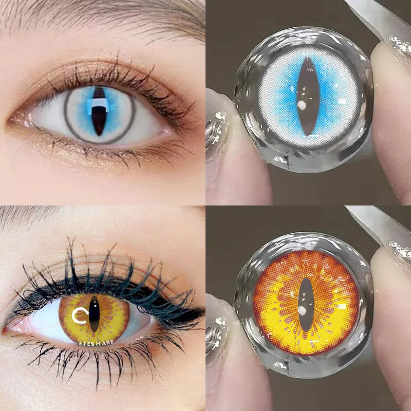 Qfdian Cateye Cosplay Color Contact Lenses Animal Pupil 6months 1pair Halloween Cute Softlens