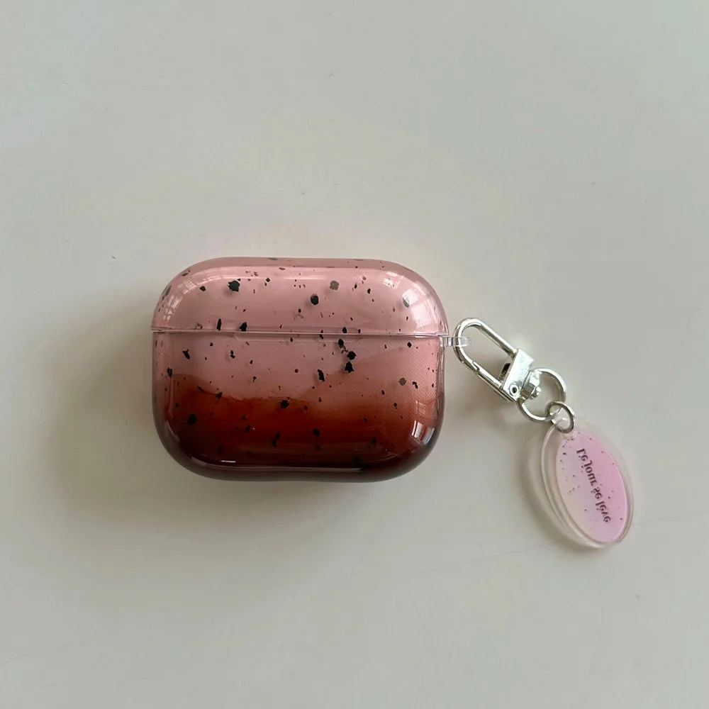 Qfdian Pink Brown Gradient Transparent Splashing Ink Design Soft Cover Case for Airpods 1/2/3/4 Pro 2nd Fashion Simplicity Style Coque