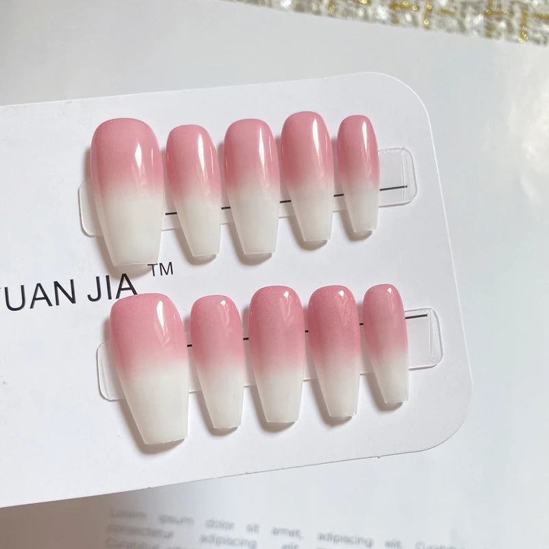 Qfdian Natural Handmade Press On Nails Gradient Almond Oval Full Cover Fake Nails Reusable Wearable Nail Ballerina Woman Finger Tips