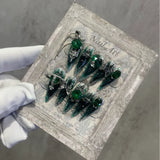 Qfdian 10Pcs High Quality Handmade Press on Nails Heavy Industry Diamond Decoration Luxury Dark and niche style Spicy Girl Nail Diamond