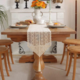 Qfdian Crochet Lace Table Runner Boho Cotton Tassels Vintage Farmhouse Woven Kitchen Table Decorations for Weddings Bridal Shower Party