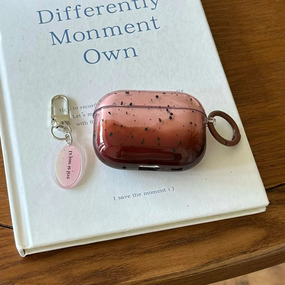 Qfdian Pink Brown Gradient Transparent Splashing Ink Design Soft Cover Case for Airpods 1/2/3/4 Pro 2nd Fashion Simplicity Style Coque