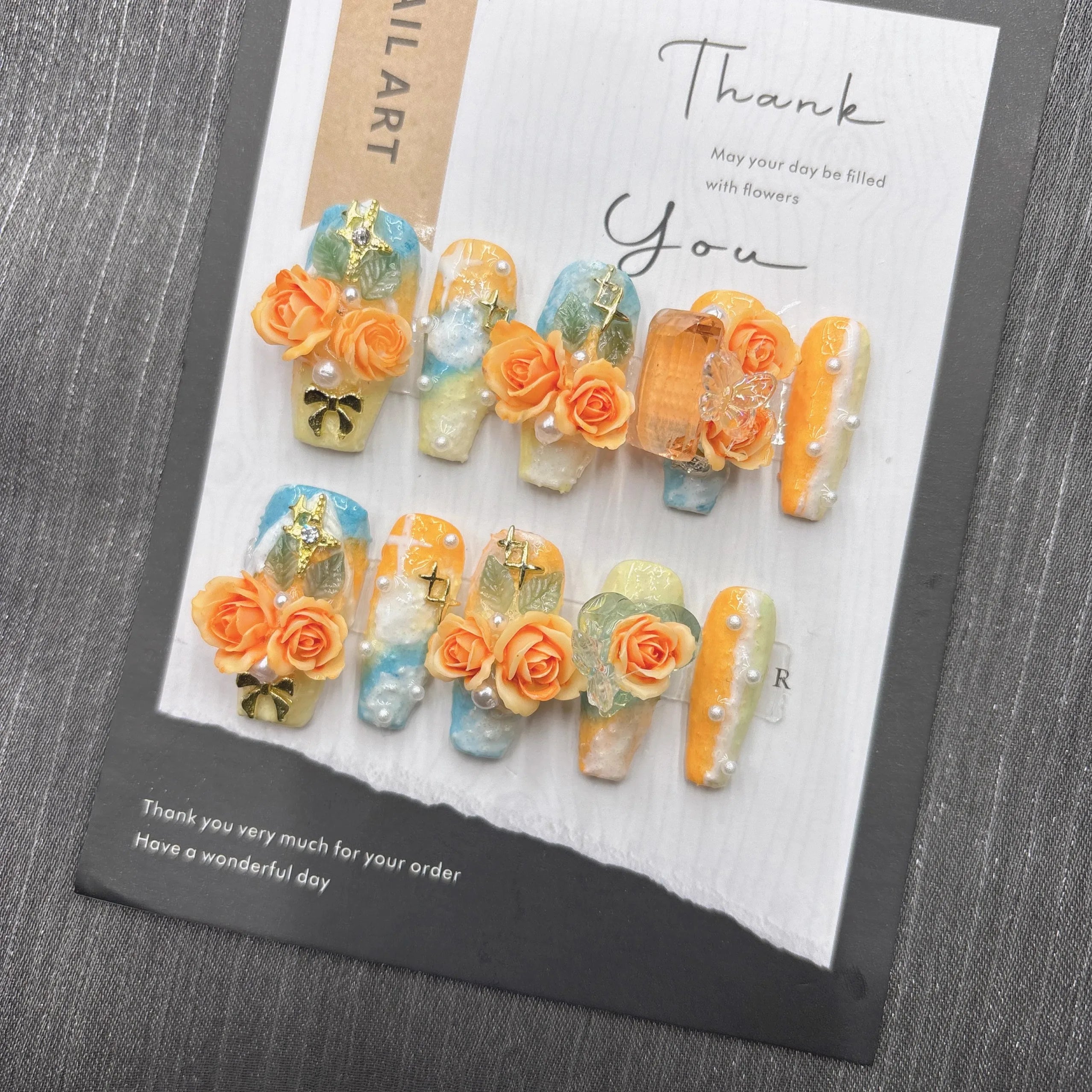 Qfdian 10Pcs High Quality Handmade Press on Nails Gradient Iridescence Gradient Watercolor Iridescence Nail Stickers Literary Style