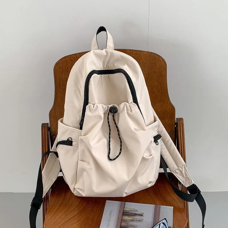 Qfdian College Students Y2k Aesthetic Vintage Backpacks High-capacity Simple Casual Women Backpack 2025 Nylon High-capacity Schoolbags