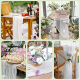 Qfdian 3pcs White Cheesecloth Table Runner Boho Gauze Cheese Cloth for Wedding Bridal Baby Shower Birthday Party Cake Table Decorations
