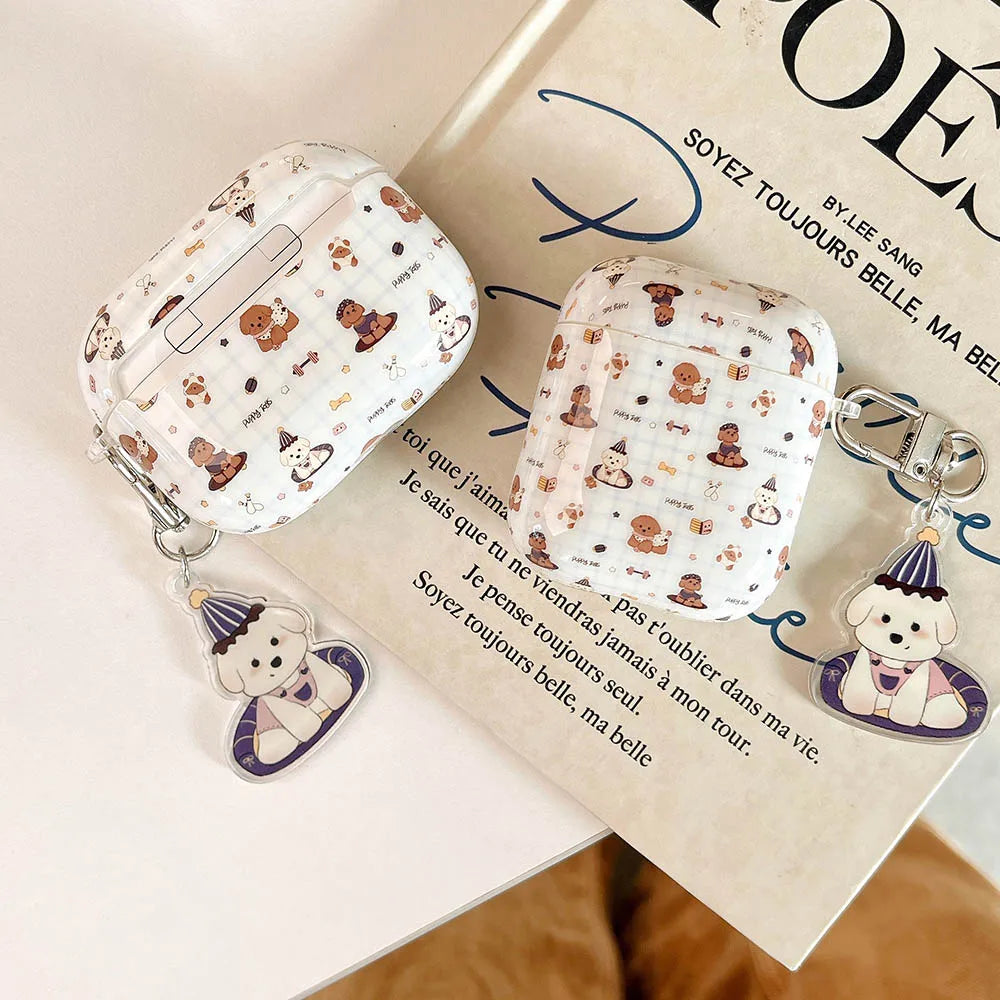 Qfdian Korea Ins Lovely Sit Dog Silicone Soft Case for AirPods 1/2/3/4 Pro 2 Wireless Bluetooth Earphone Charging Box Protection Coque