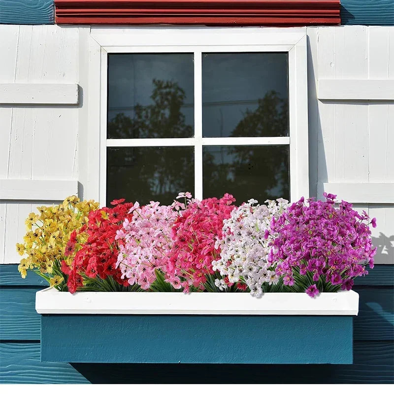 Qfdian 60 Bundles Artificial Flowers for Outdoor No Fade Fake Plastic Outside Flowers Faux Plants for Decoration Hanging Planters