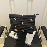 Qfdian Cute Makeup Bag with Zipper Large Capacity Cosmetic Bag Embroidery Bow Wash Storage Bag