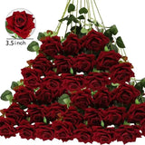 50 Pcs Velvet Rose Artificial Rose Flowers Real Touch Fake Roses Florals for Valentine's DIY Wedding Bouquet Party Home Decor