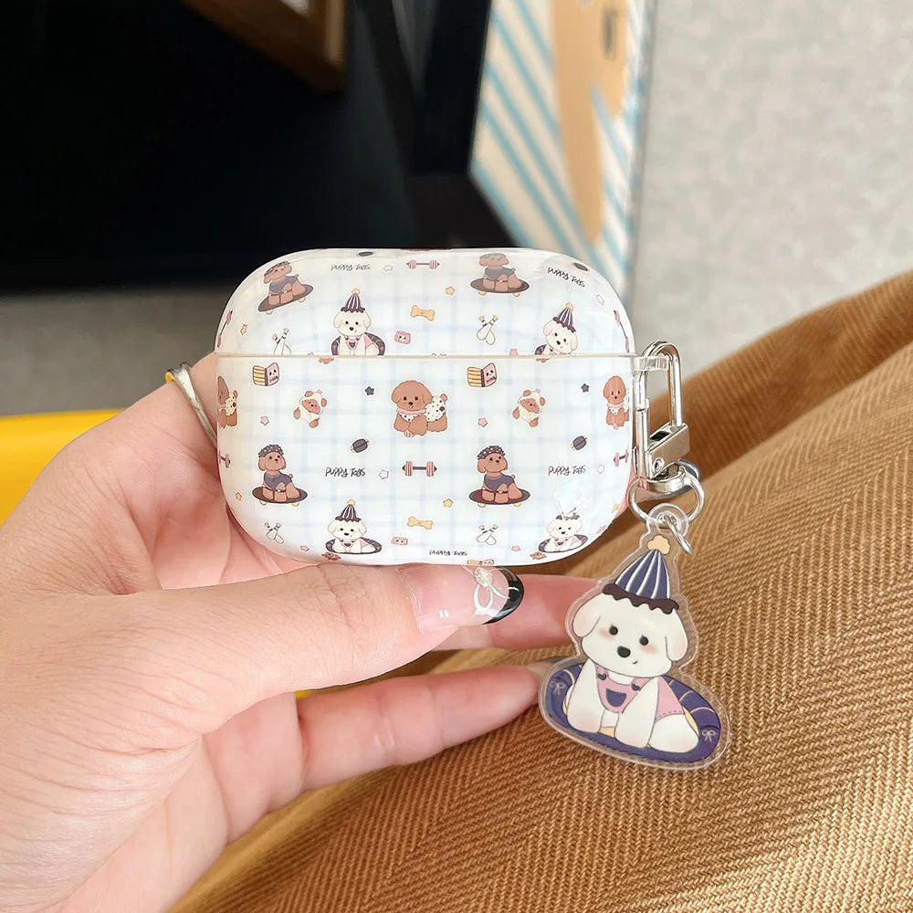 Qfdian Korea Ins Lovely Sit Dog Silicone Soft Case for AirPods 1/2/3/4 Pro 2 Wireless Bluetooth Earphone Charging Box Protection Coque