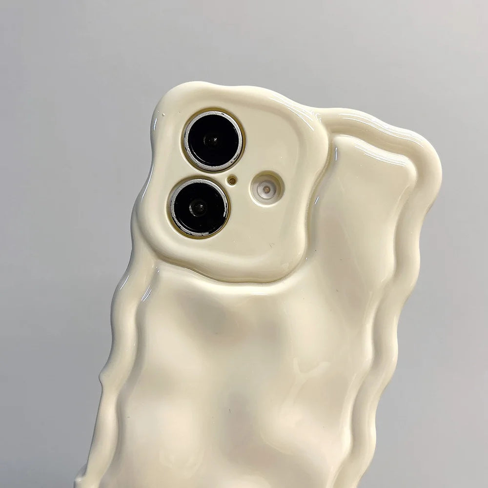 Qfdian Solid Color Gloss 3D Wave Texture Phone Case for iPhone 16 15 14 13 16 Pro Max Soft Silicone Shockproof Protection Coque Cover