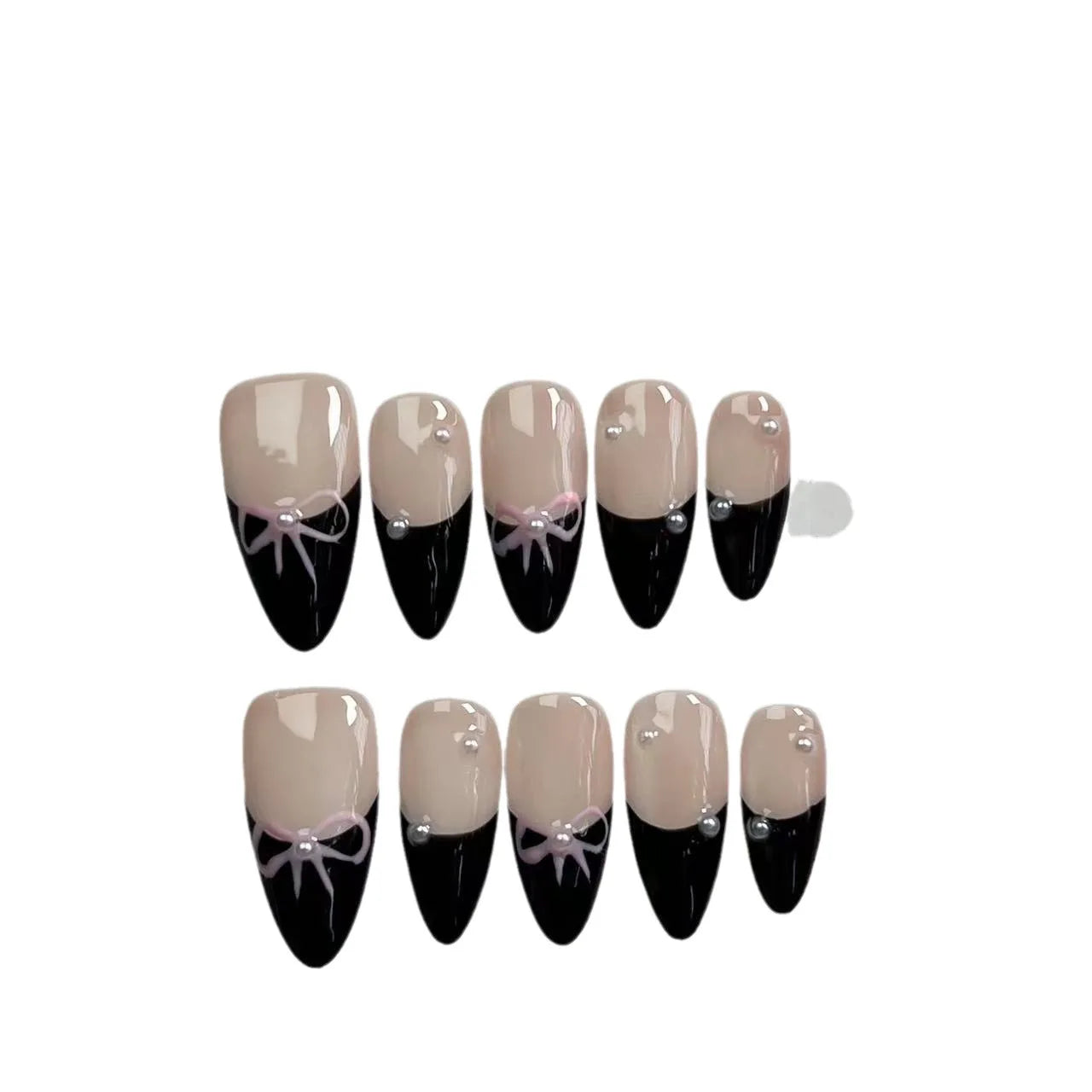 10PCS Handmade French Nails Long Press on Acrylic Fake Nails with Bow Press on Design Full Cover Fake Nail Decorations Tips