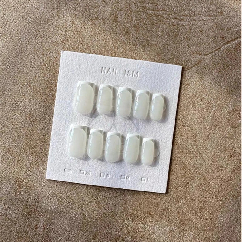 Qfdian 10pcs Handmade French Tip Press On Nails White Simple Style for Daily Life False Fake Nails Short Coffin Finished Fingernails