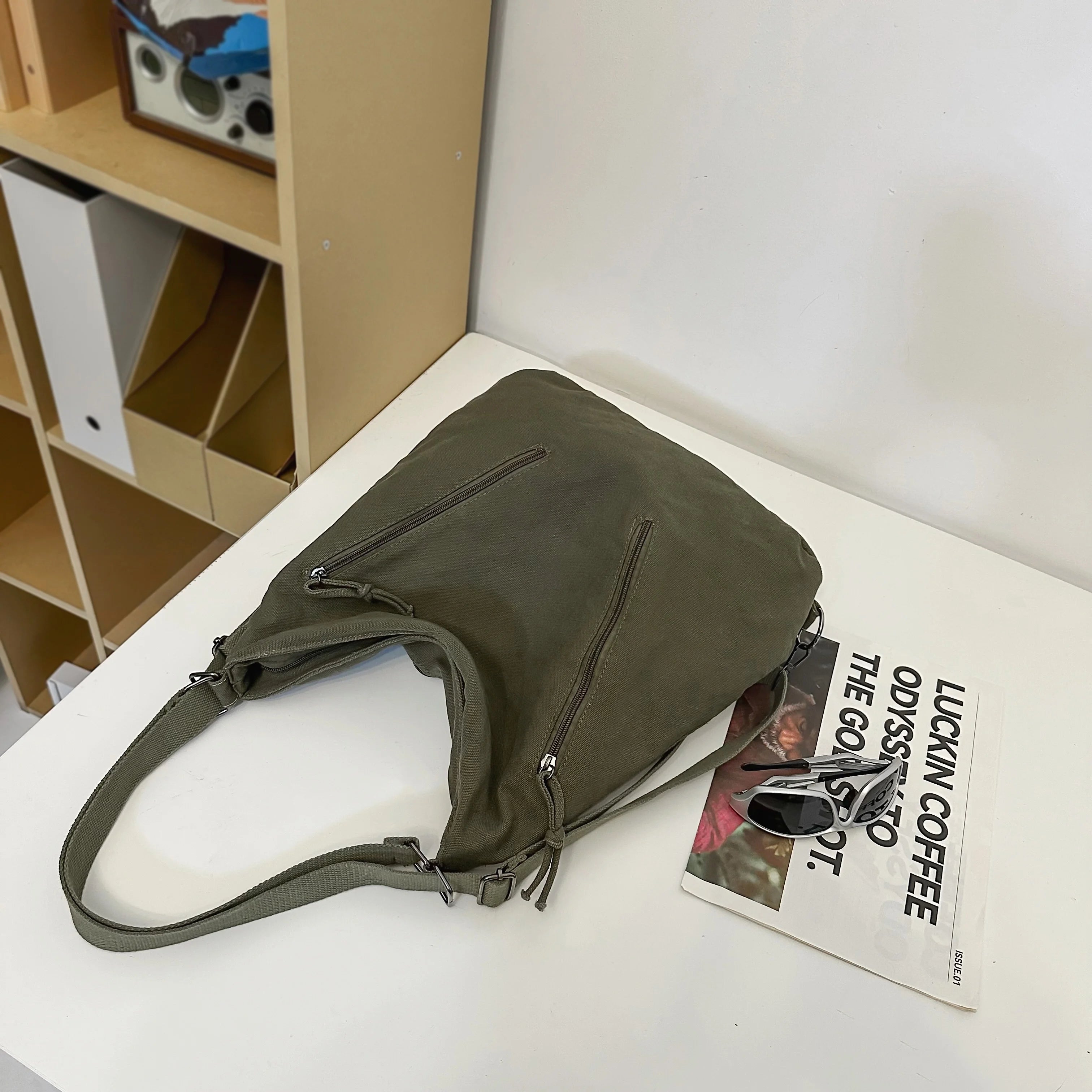 Qfdian Women's Backpack Multi-Purpose Bag Large Capacity Pure Color Design Versatile Commuter Crossbody Bag Personalized Trendyy Canvas Bag Shoulder Bag Backpack