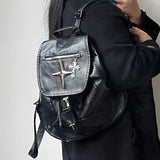 Qfdian Women Vintage Punk Star Cross Backpacks Y2k Aesthetic College Students Backpack Streetwear All Match Gothic Simple Schoolbags