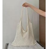 Qfdian Women Handbag Summer Hollow-out Bead Tote Bag Bucket Shoulder Bag Female Reticulate Netted Canvas Beach Handbag