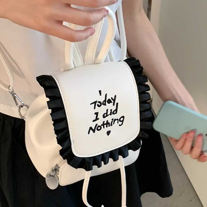 Qfdian Sweet Y2k Aesthetic Girls Letter Embroidery Preppy Schoolbags Women Students All Match Ins Fashion Ruffled Chic Mini Backpacks