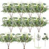 Qfdian 100 Pcs Mixed Eucalyptus Leaves Stems Bulk Artificial Silver Dollar Eucalyptus Leaves Picks Dried Eucalyptus Bundle Faux Spray