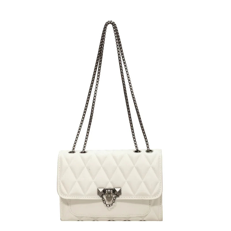 Qfdian 1 Simple and Stylish Diamond Grid Crossbody Bag, Metal Chain Shoulder Bag, Suitable for Women's Daily Leisure Handbags