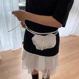 Qfdian Korean Fashion All Match Bandage Lace Mini Handbags Layered Fairy Sweet Kawaii Bags Women Trendy Y2k Aesthetic Chic Waist Packs