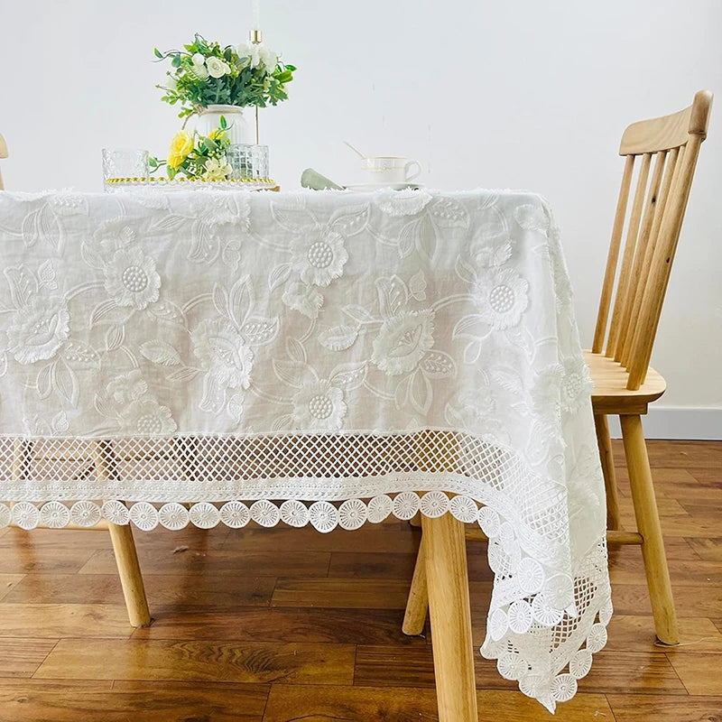 Qfdian Luxury Lace Tablecloth Rectangular for Living Room Bedroom Tea Cover Table Cover Bridal Baby Shower Embroider Wedding Decoration