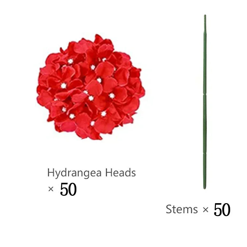Qfdian 50 PCS Artificial Hydrangea Flowers Silk Hydrangea Heads for Wedding