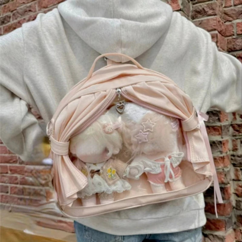 Qfdian Transparent Kawaii Zipper Pleats Women's Handbags All Match Casual Crossbody Bag Y2k Aesthetic Trendy Shoulder Bags Fashion Chic