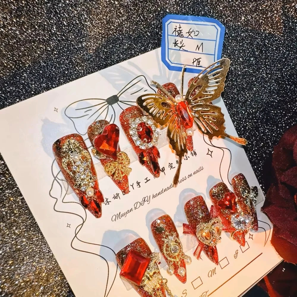 Qfdian 10Pcs High Quality Handmade Press on Nails New Chinese Style Ancient Style  Chinese Style Pure Hand-painted High-end Feeling