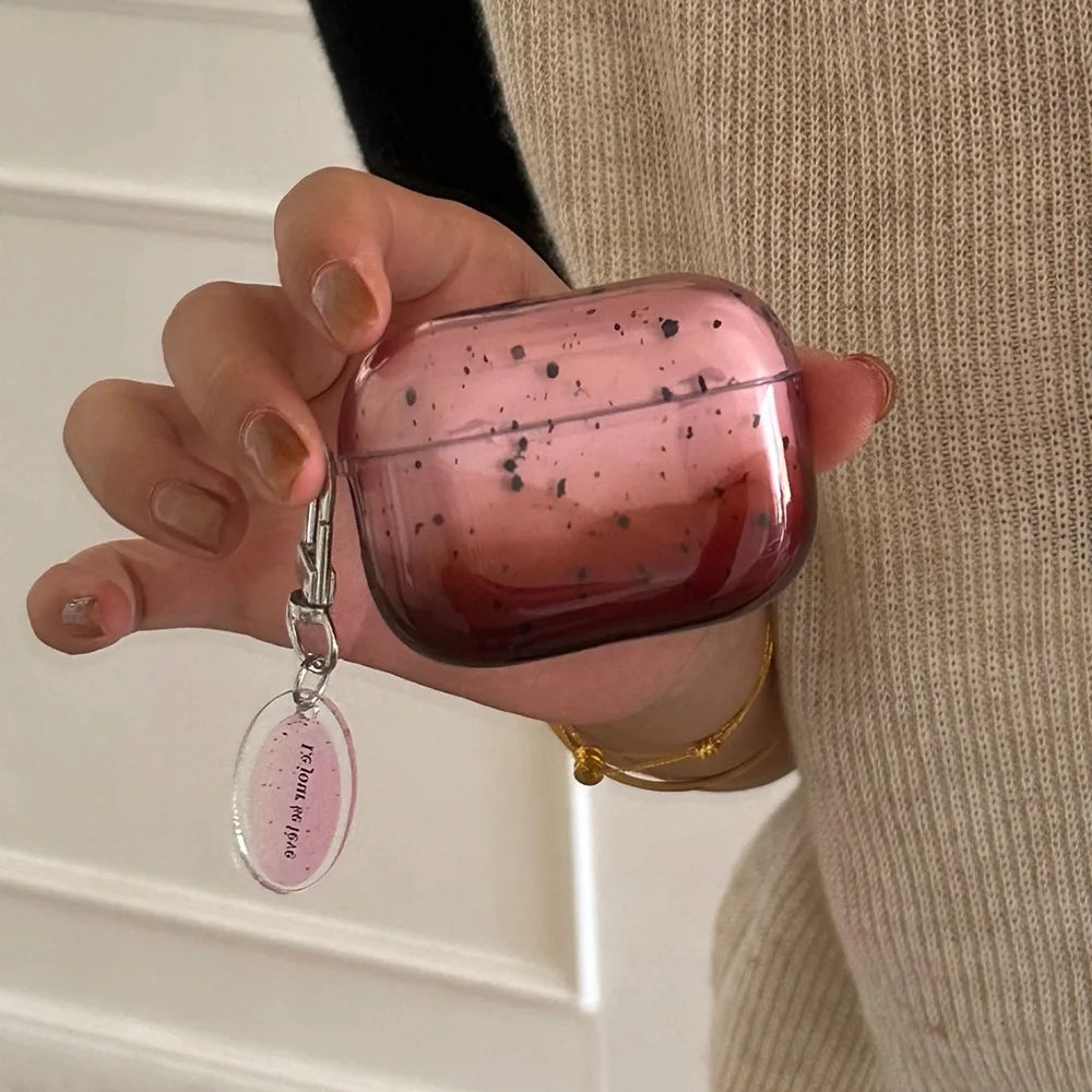 Qfdian Pink Brown Gradient Transparent Splashing Ink Design Soft Cover Case for Airpods 1/2/3/4 Pro 2nd Fashion Simplicity Style Coque