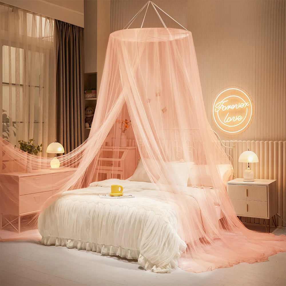 Qfdian Domed mosquito net pink girl Canopy over the bed foldable Mosquito net door baby crib anti-mosquito