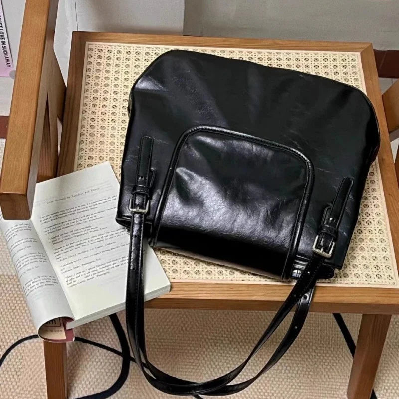 Qfdian Vintage Office Lady Simple Women's Handbags All Match Casual Underarm Bag Streetwear Fashion Trendy Shoulder Bags Y2k Aesthetic