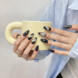 Qfdian 10pcs Almond Press on Nails with Shiny Star Moon Design False Nail Patch Wearable Handmade Ins Fake Nail Tips for Girl Gifts