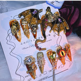 Qfdian 10Pcs High Quality Handmade Press on Nails Real Shot Pure Hand Drawn Wealth Accumulating Dragon Amber Exaggerated Super Cool